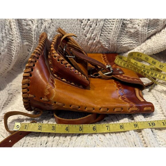 Mexican Leather Backpack Buckles Drawstring Tooled Designed Flaps Front Pocket - Picture 3 of 12